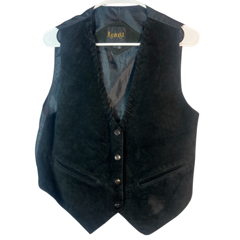 Learsi Black Suede Leather Vest with Buttons Small